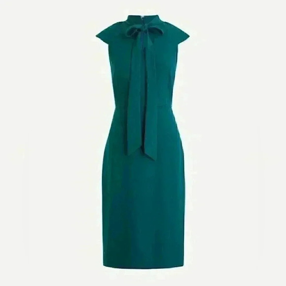 J. Crew Ruffle-Front Sheath Dress 18 Tall Green 365 Crepe Business Casual NWT - Picture 1 of 6